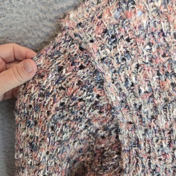 Lush Long Sleeve Sweater Sz S Multicolor Loose Knit Exposed Seams V-Neck Cozy - Picture 4 of 11